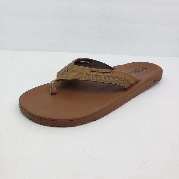 Flojos Mens Size 13 Tan Brown Slip On Casual Memory Foam Thong Flip Flop Sandals - Picture 2 of 12